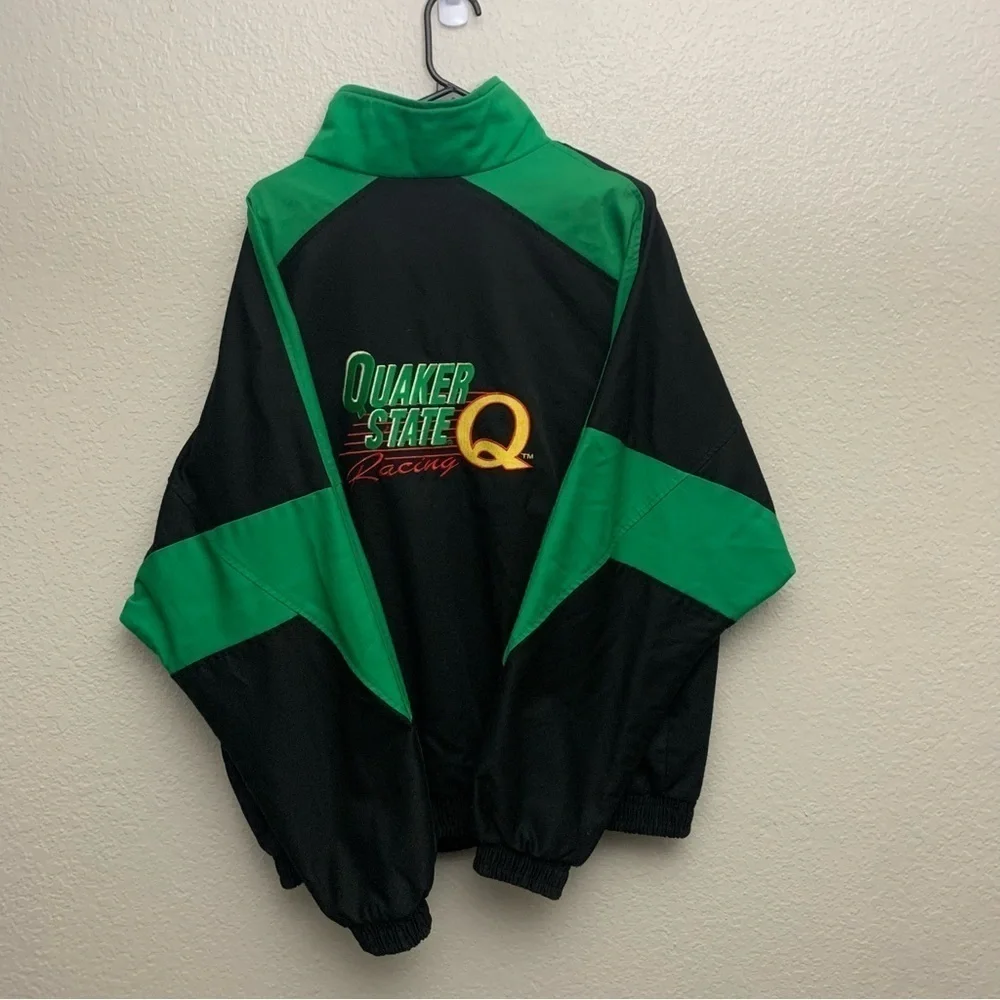 Vintage 1995 Ashley Sewn Products Quaker State Racing Green & Black Jacket XXL‎